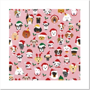 Christmas Dogs Pattern Pink Posters and Art